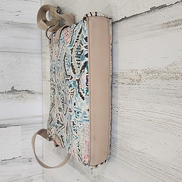 Sakroots Artist Circle Coated Canvas Turquoise Pink Beige Crossbody Purse FLAWS - Picture 3 of 14